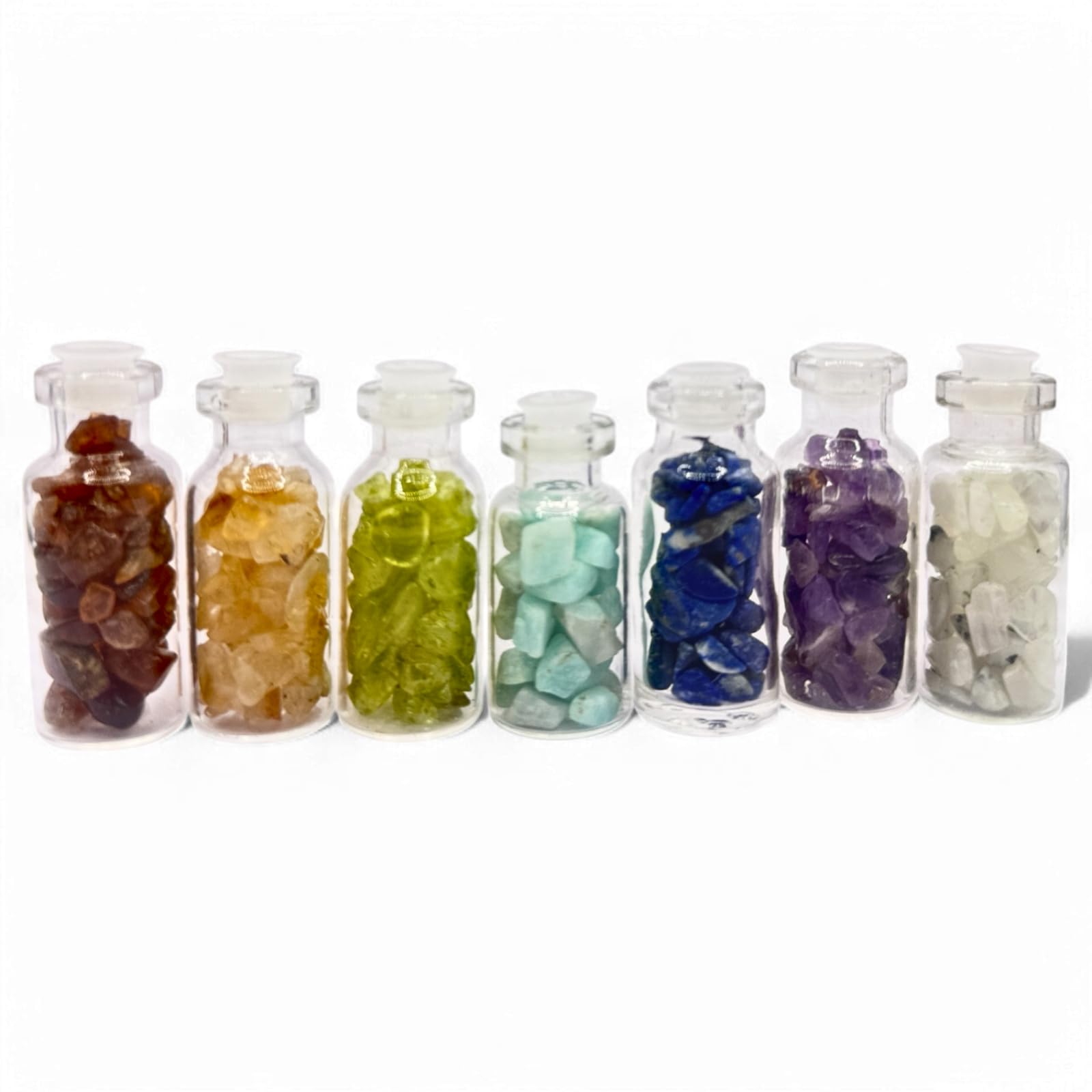 DIVINE BHARGAVI 7 Chakra Stone Wishing Bottles, Set of 7 Tumble
